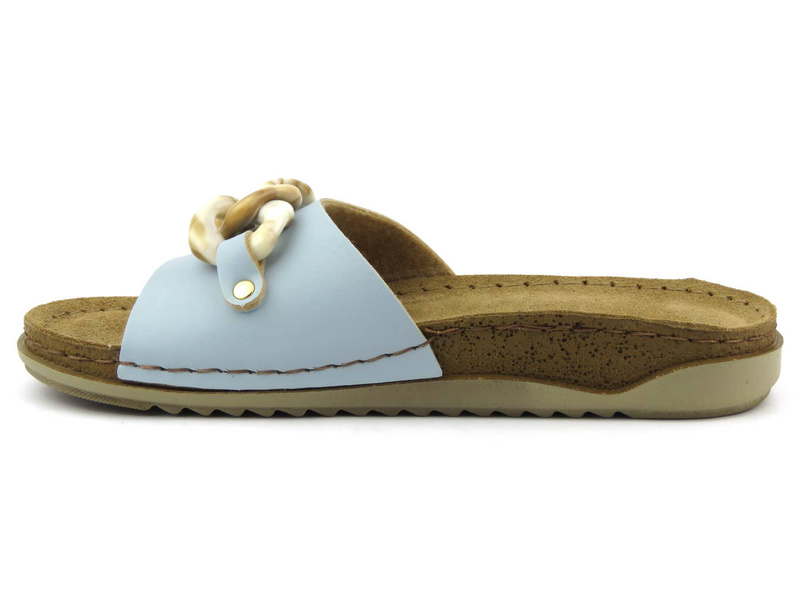 Klapki damskie z kamiennym łańcuchem - INBLU AA-64, niebieskie