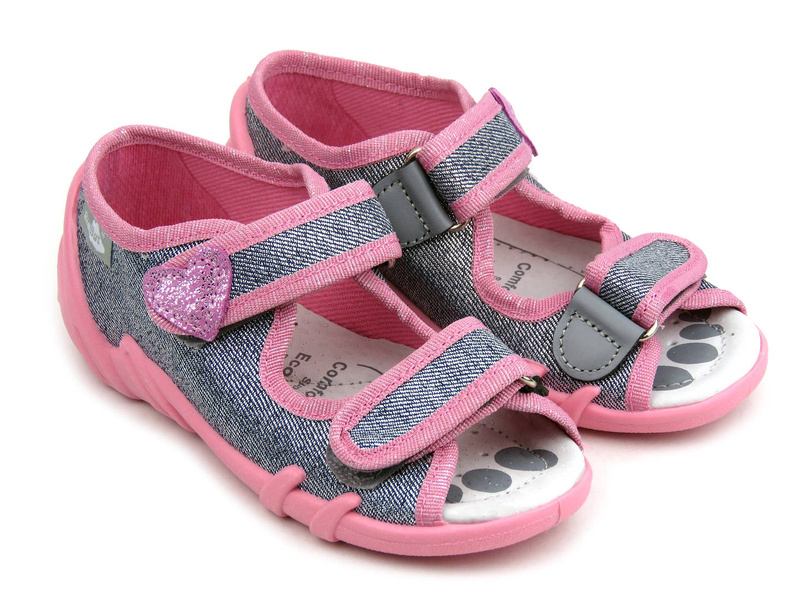 Sandały dziecięce z brokatem - RenBut 33378P0738, srebrne z serduszkiem