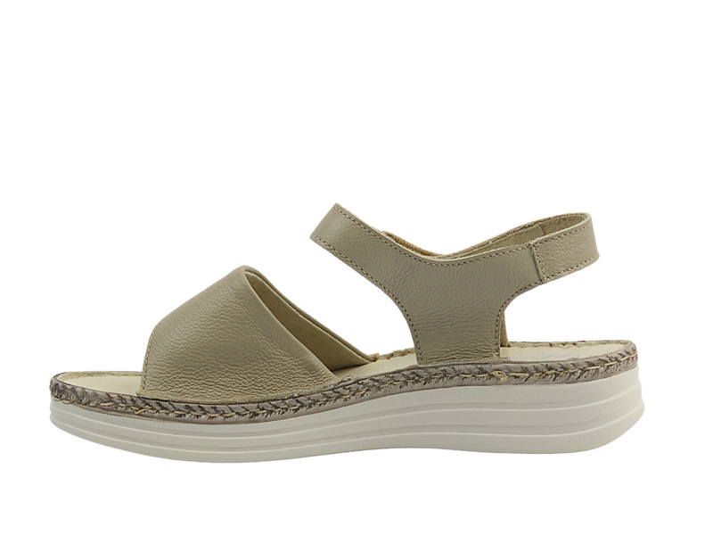 Skórzane sandały damskie ze skrzyżowanymi paskami ecru HELIOS Komfort 123