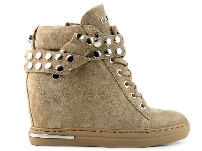 Sneakersy damskie na ukrytym koturnie - CARINII B7021, beżowe