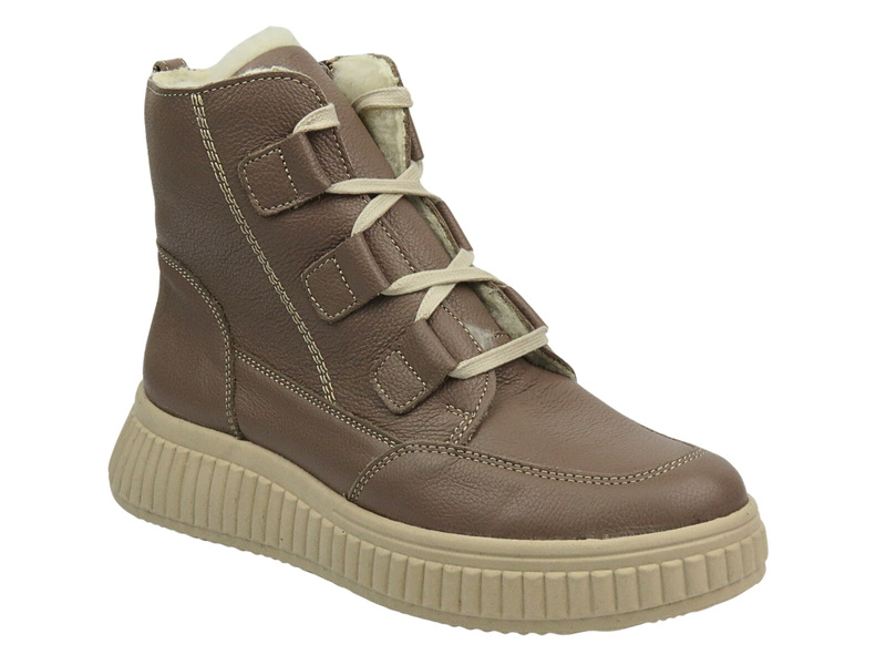 Botki damskie polskiej marki - Helios Komfort 559, brązowe na zamek