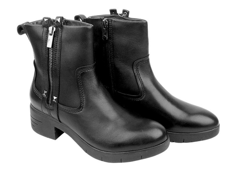 Skórzane botki damskie na obcasie - Marco Tozzi 2-25008-43, czarne