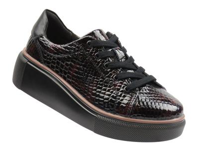 Skórzane półbuty damskie bordowe Nika Komfort H-286