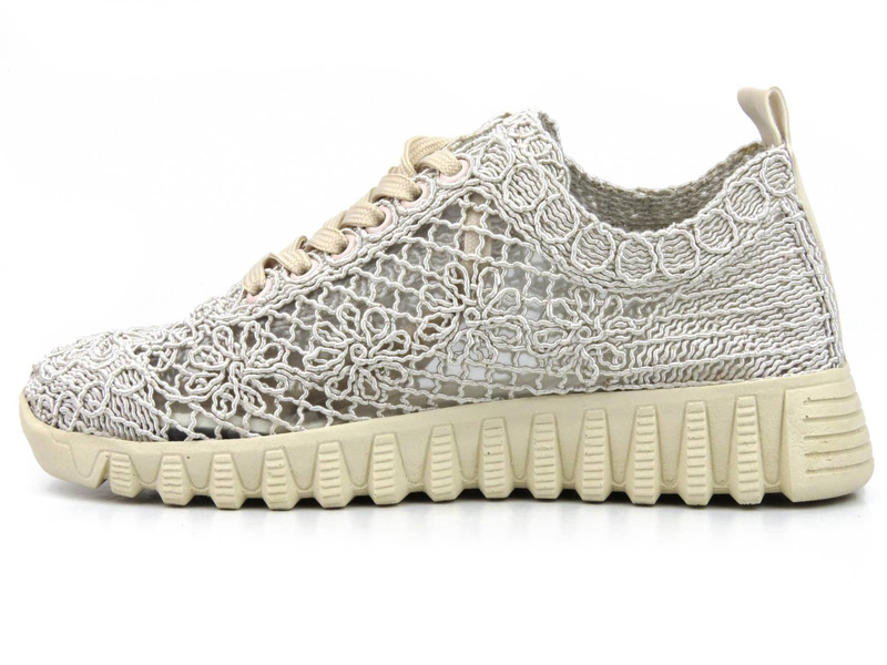 Koronkowe półbuty, sneakersy damskie - Artiker 52C2476, beżowe
