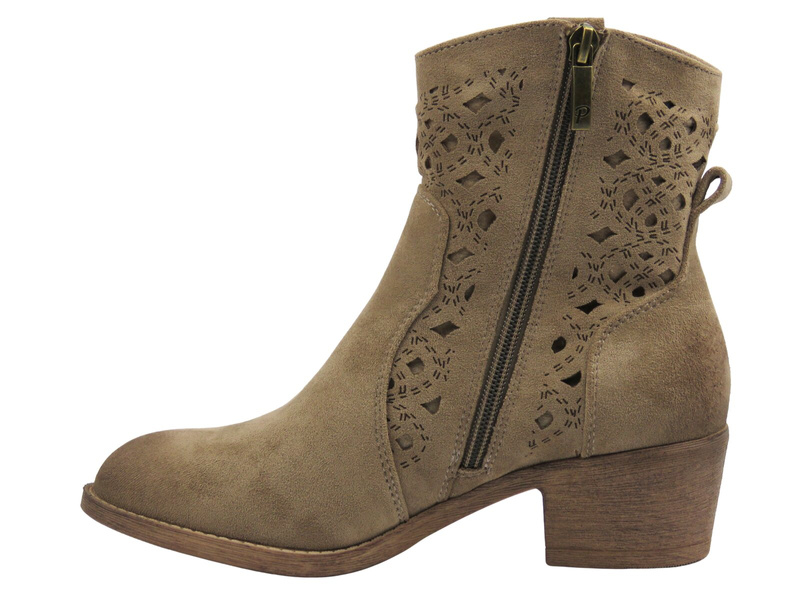 Botki damskie ażurowe beżowe Potocki 25-12747