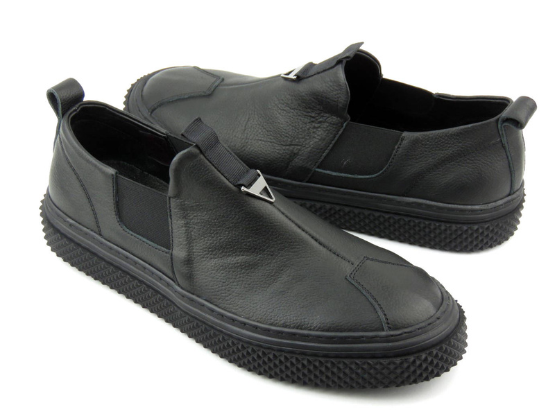 Skórzane półbuty męskie slip on - VENEZIA 10019, czarne