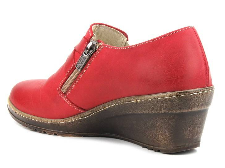 Skórzane półbuty damskie na koturnie HELIOS KOMFORT 664, czerwone