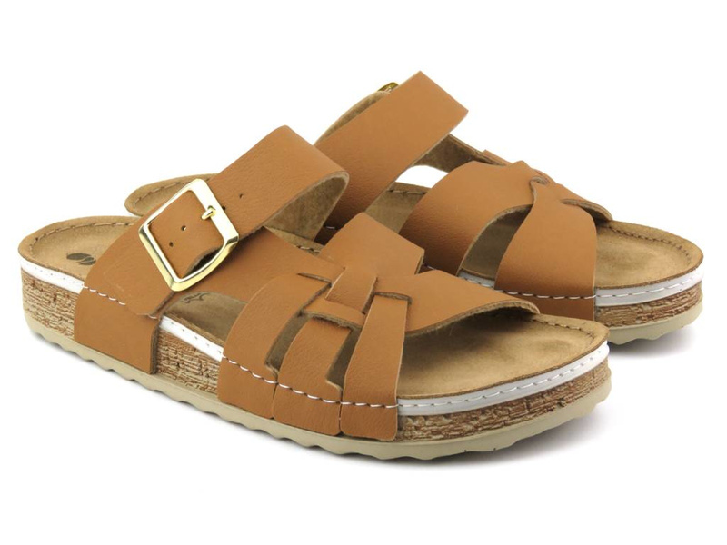 Wygodne klapki damskie z paskami - Inblu AT-28, brązowe