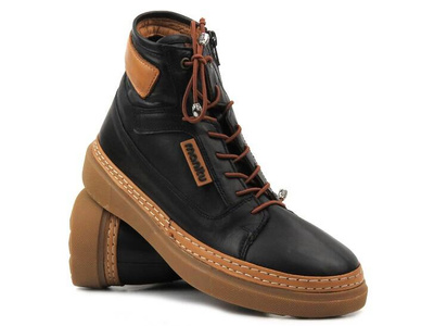 Botki, trzewiki damskie z miękkiej skóry - MANITU 990354-01, czarne