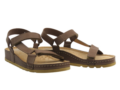 Skórzane sandały damskie brązowe Nika Komfort 1056