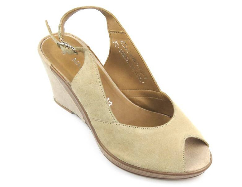 Sandały damskie na koturnie - Marco Tozzi 29624, beżowy