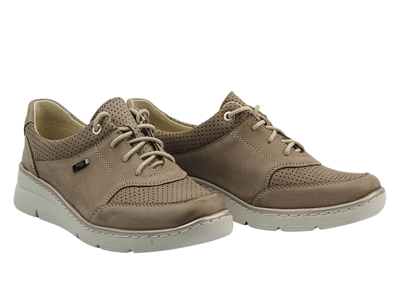 Skórzane półbuty damskie w stylu sportowym beżowe Helios Komfort 386