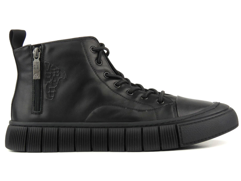 Skórzane sneakersy męskie za kostkę - JOHN DOUBARE 7092, czarne