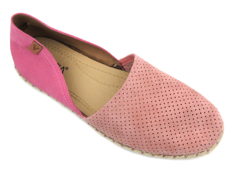 Skórzane espadryle damskie z wyciętą cholewką - VENEZIA 473-22036, różowe