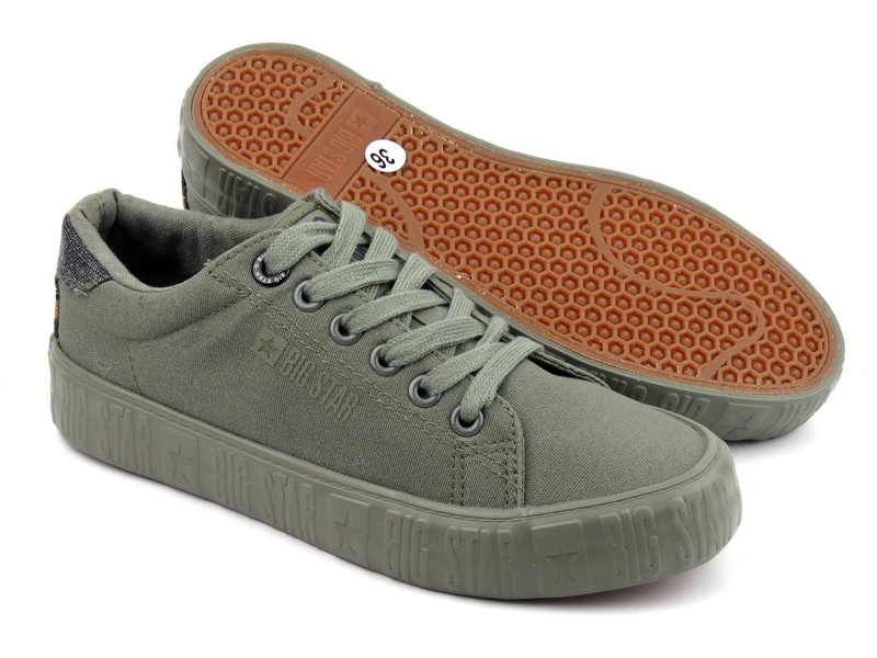 Trampki damskie z tkaniny - BIG STAR JJ274078, khaki