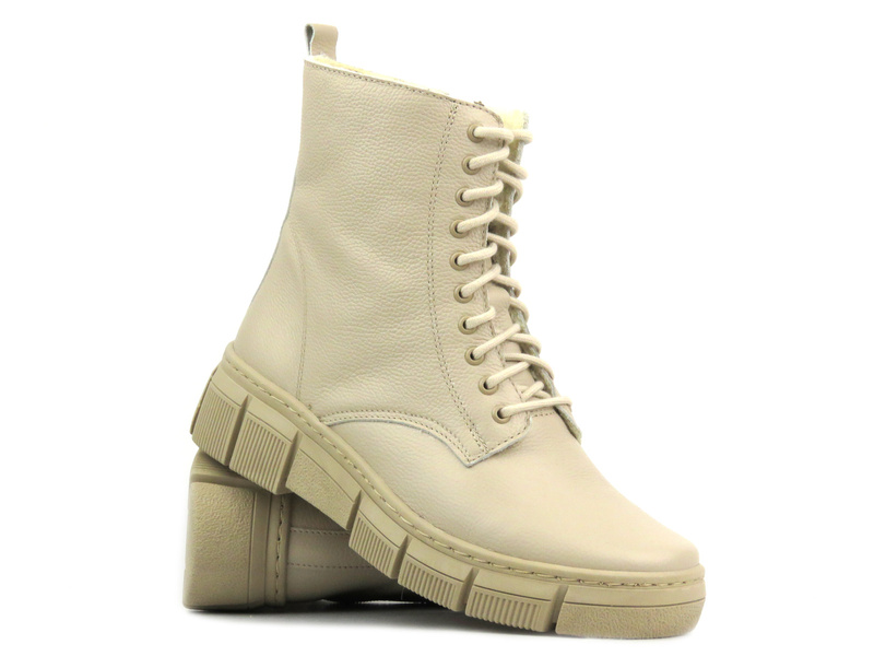 Trzewiki, botki damskie z wełną - Wasak 0660, ecru