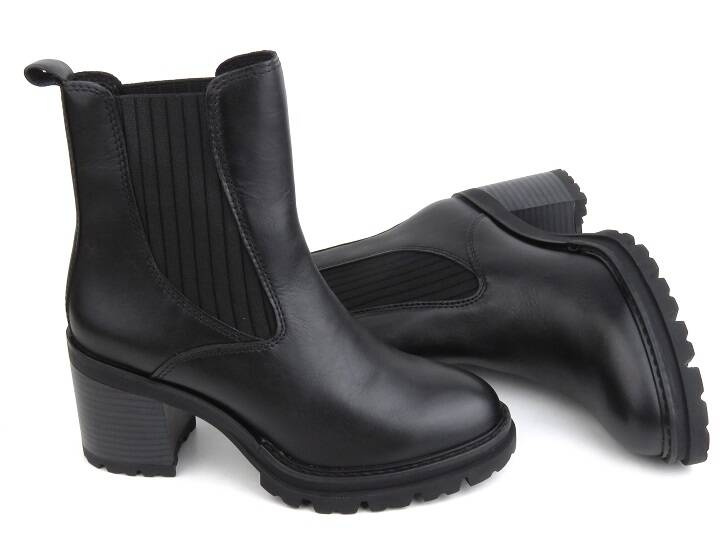 Wysokie, skórzane botki damskie na słupku - MARCO TOZZI 2-25828-41, czarne