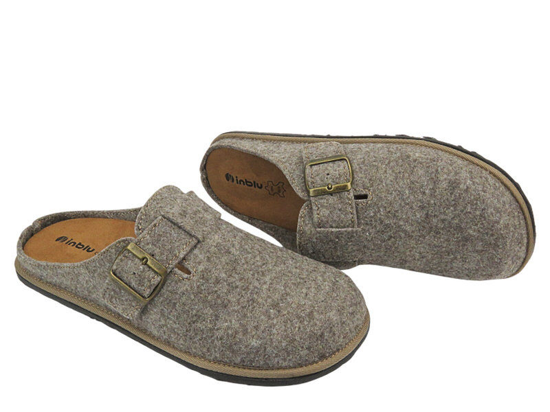 Kapcie męskie ze skórzaną wkładką - INBLU 155M023, brązowe