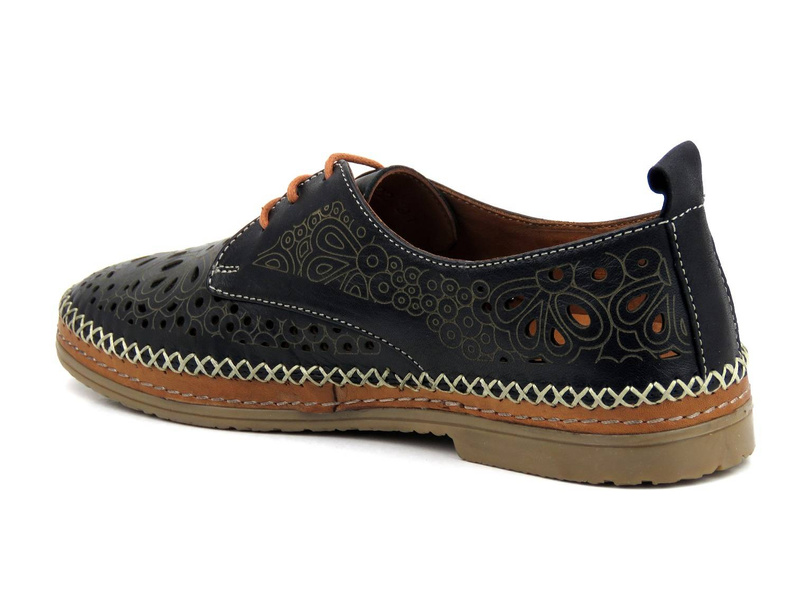 Półbuty damskie z wycięciami - MANITU 850022, czarne