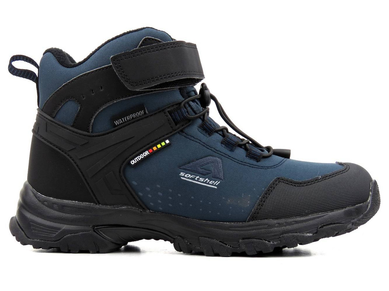 Wysokie trekkingi damskie z tkaniną Soft Shell - AMERICAN CLUB WT66/21(22), granatowe