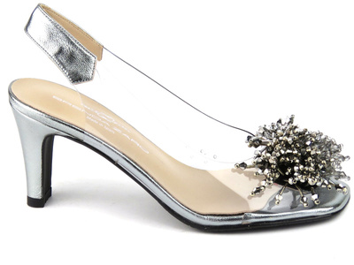 Sandały, obcasy damskie z silikonem i srebrną skórą - Brenda Zaro T3449