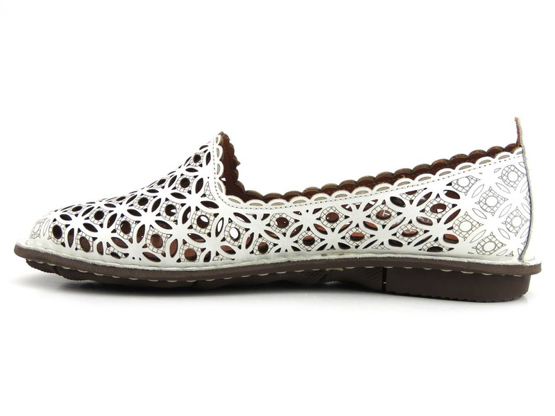 Ażurowe półbuty, mokasyny damskie - VENEZIA 0014101-1, białe