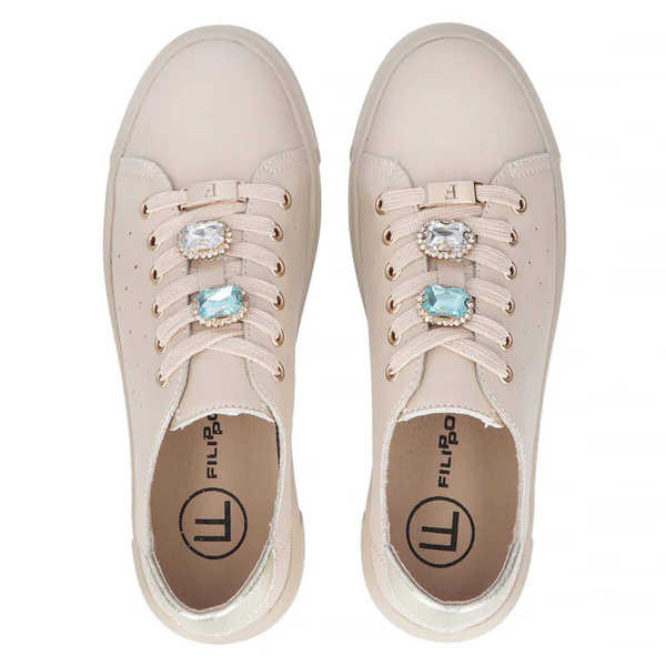 Skórzane sneakersy damskie - Filippo DP6854/25, beżowe, sznurowane