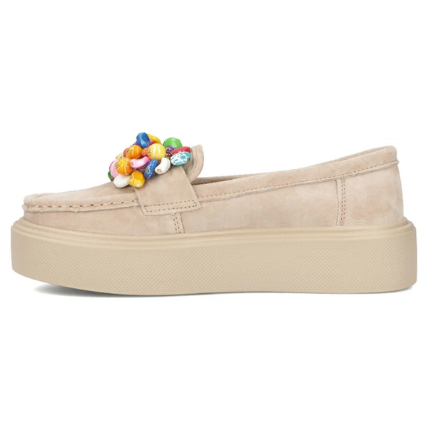 Skórzane półbuty, mokasyny damskie - Filippo DP6765/25, beżowe