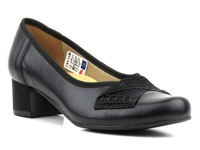 Skórzane czółenka na obcasie - GALANT W23-39, czarne