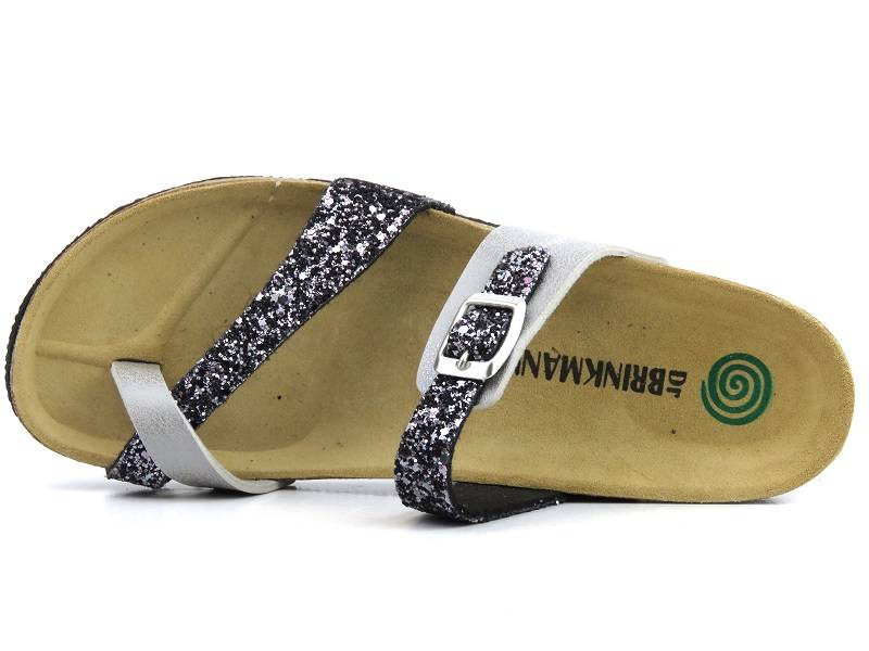 Klapki damskie, japonki na grubej podeszwie - Brinkmann 700177, srebrne