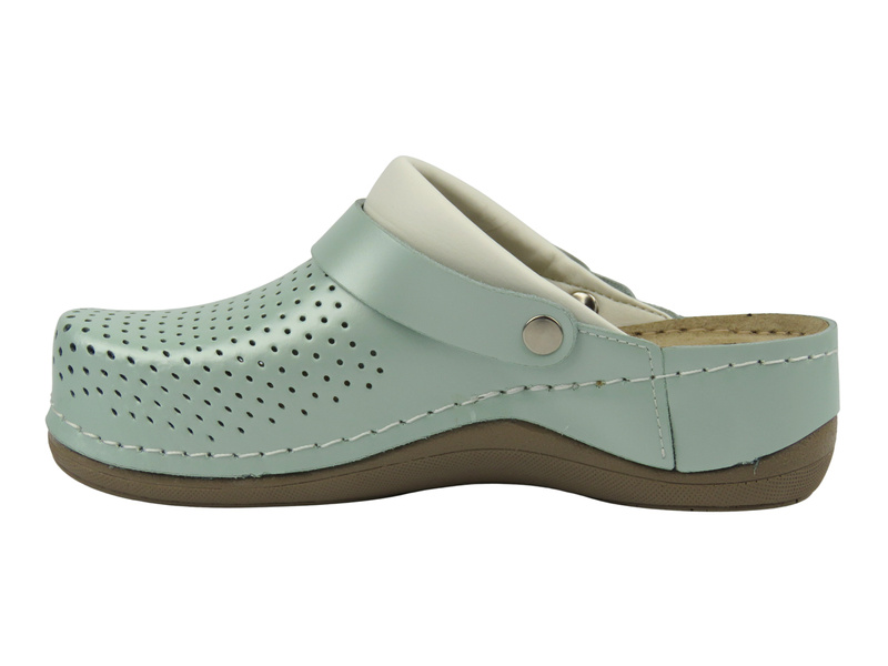 Skórzane klapki damskie zielone Leon 991