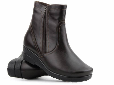 Wygodne, skórzane botki damskie ocieplone wełną - AGXBUT 517, brązowe