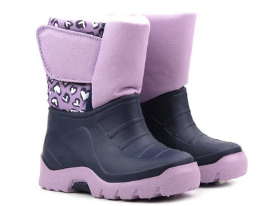 Ciepłe śniegowce dziecięce na rzep - Manitu 120003-59, fioletowe z serduszkami