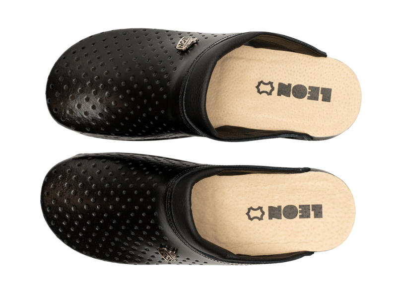 Skórzane Klapki Damskie Leon PU100 czarne