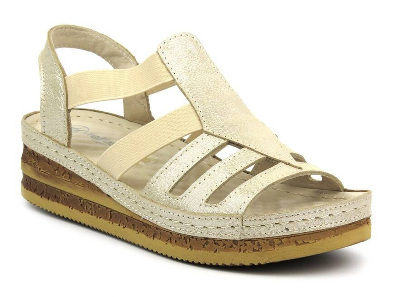 Skórzane sandały damskie - Helios 1205, złote