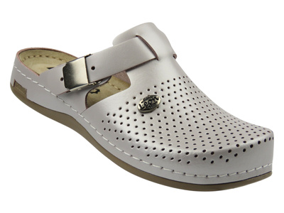 Skórzane klapki damskie perłowe Leon 950