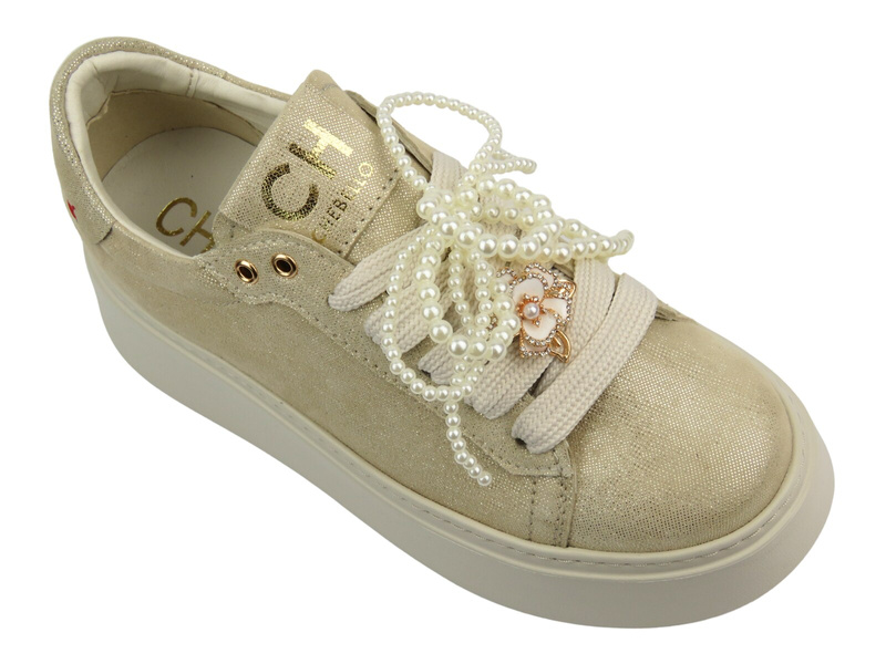 Sneakersy damskie na platformie - CheBello 4696, złote