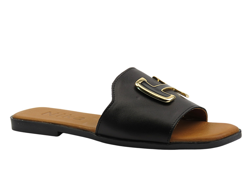 Skórzane klapki damskie czarne Nika Komfort H-484