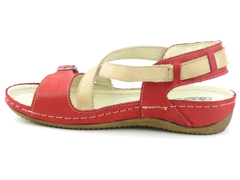Skórzane sandały damskie polskiej marki Helios Komfort 215, czerwone