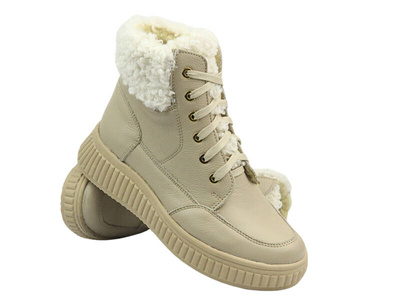 Skórzane trzewiki, trapery damskie - HELIOS Komfort 604, ecru