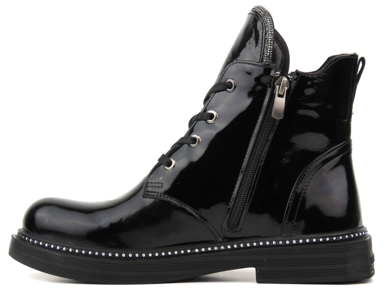 Botki damskie ze skóry lakierowanej - VENEZIA 03-VAN , czarne