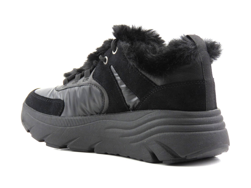 Półbuty, sneakersy damskie z futerkiem - GEOX Respira D26UFB, czarne
