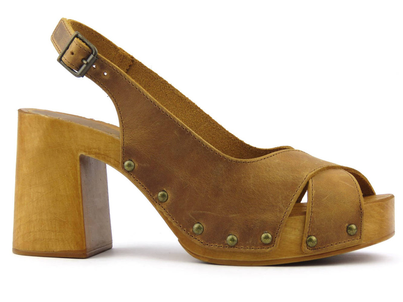 Sandały damskie na drewnianym obcasie - VENEZIA 455 CRAZY TIMBER, brązowe drewniaki