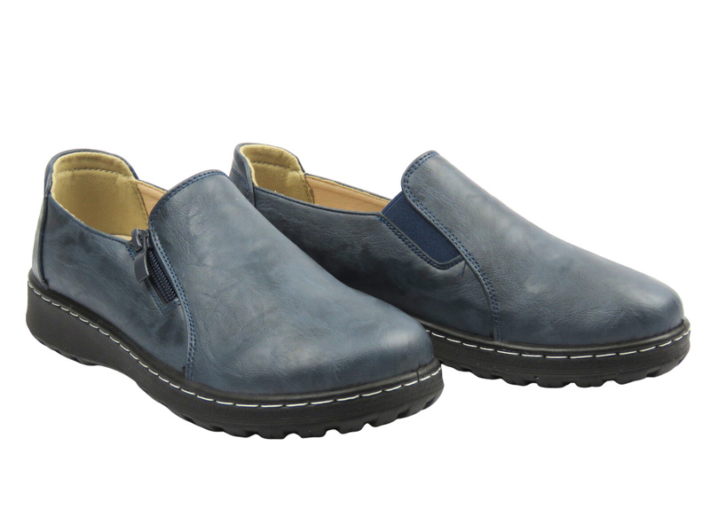 Wsuwane półbuty damskie Potocki 25-90352, granatowe