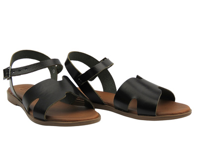 Skórzane sandały damskie czarne Cambell 25-64302