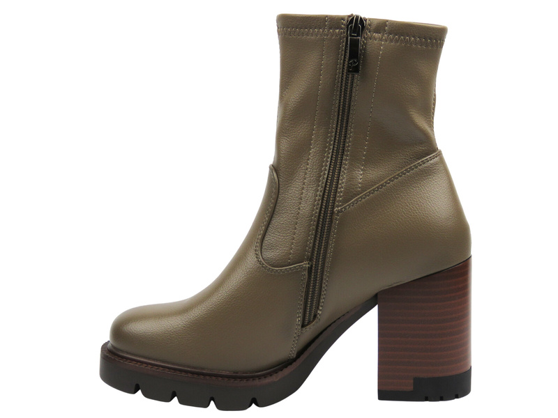 Damskie botki na obcasie - Potocki 25-12419, khaki