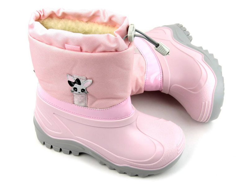 Śniegowce dziecięce ocieplane wełną owczą - REN BUT Muflon 32-468, jasnoróżowe