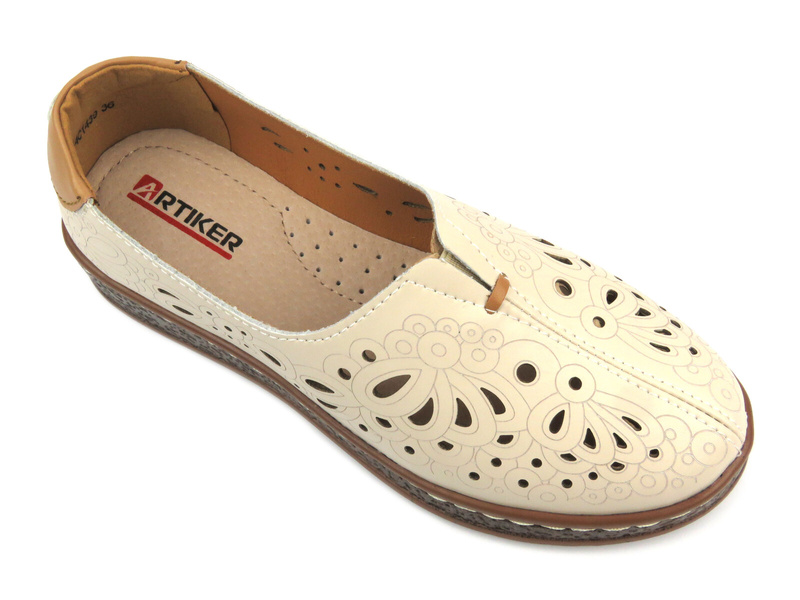Ażurowe półbuty damskie - Artiker 54C1439, beżowe