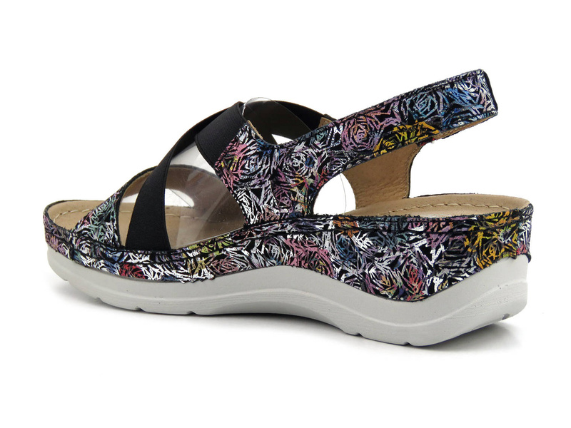 Wygodne sandały damskie na koturnie - HELIOS Komfort 100, czarne