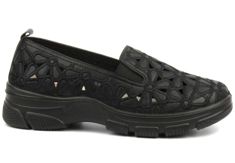 Ażurowe półbuty damskie - UNISOFT 23PB02-5592, czarne